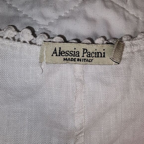 Alessia Pacini Top White Linen Made in Italy Minimalist Lace Cap Sleeve Small - Picture 3 of 12